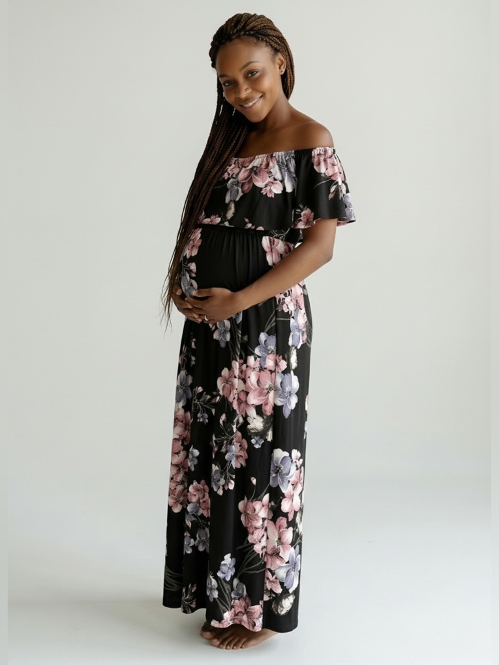 Hello Miz Black Floral Maxi Dress XL Maternity Casual Spring Summer Full Length